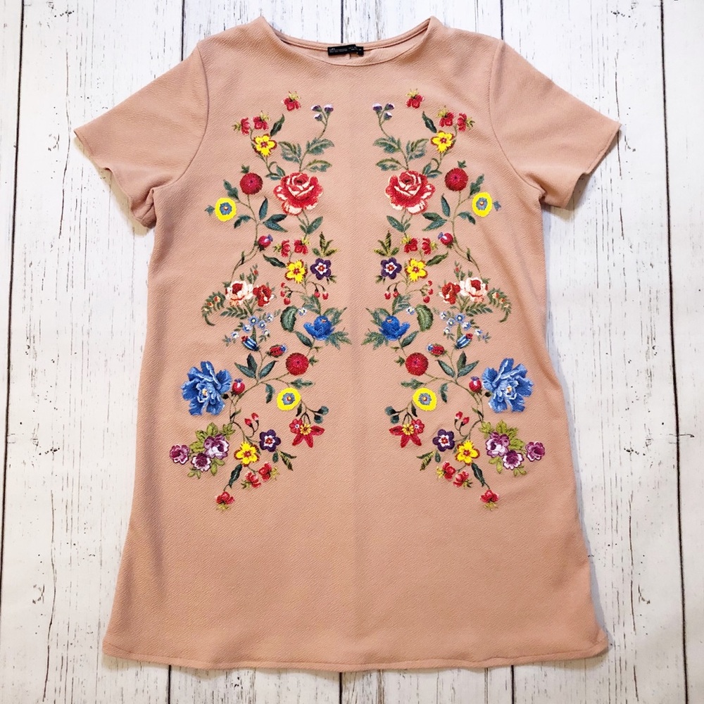 Zara Basic blush pink floral mini dress large - Picture 1 of 6